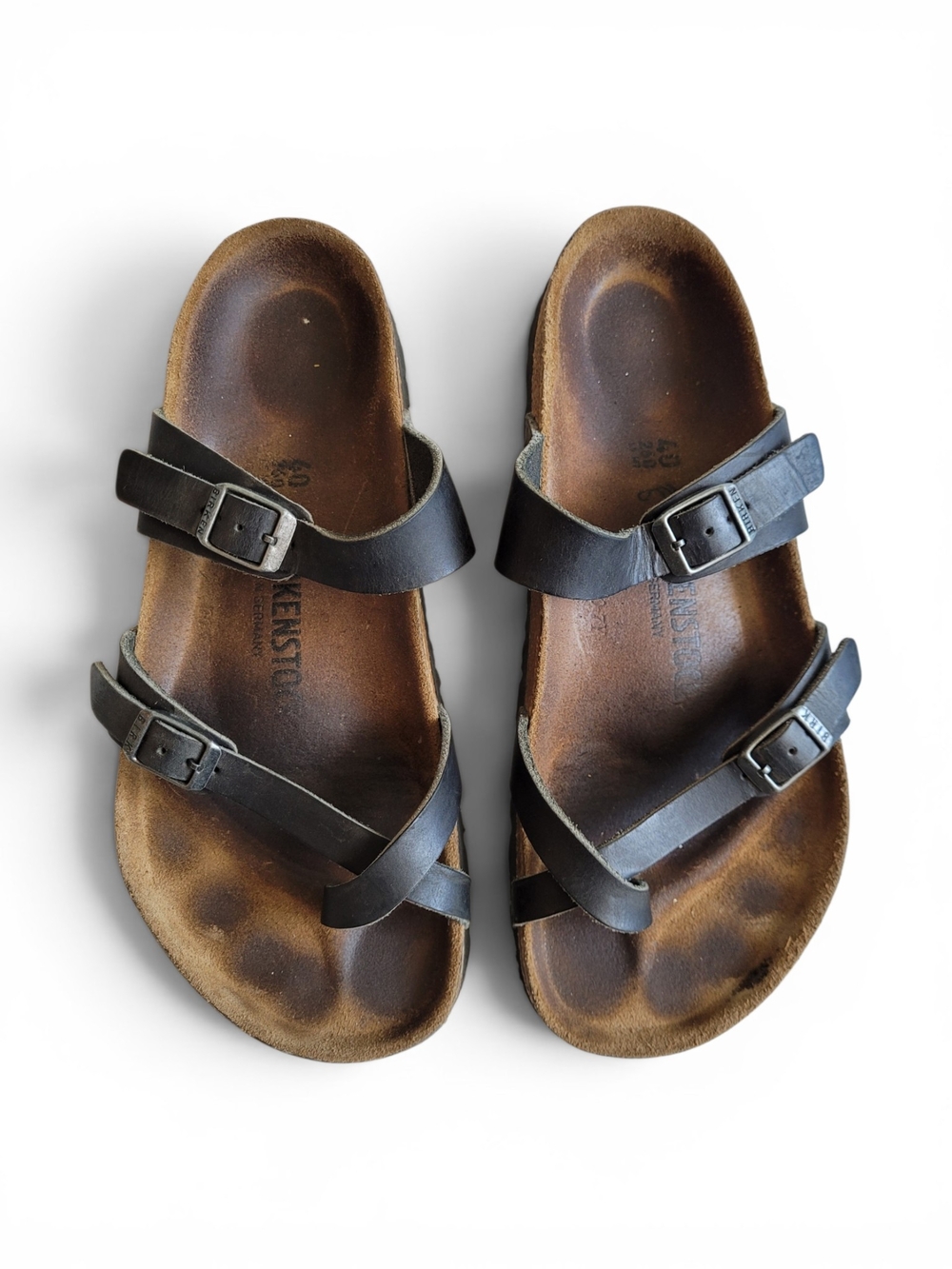 Birkenstock Mayari Black Leather Slide Sandals with Buckles